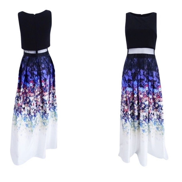 Betsy&Adam Jersey Satin Popover Floral Ombre Maxi - Picture 5 of 14